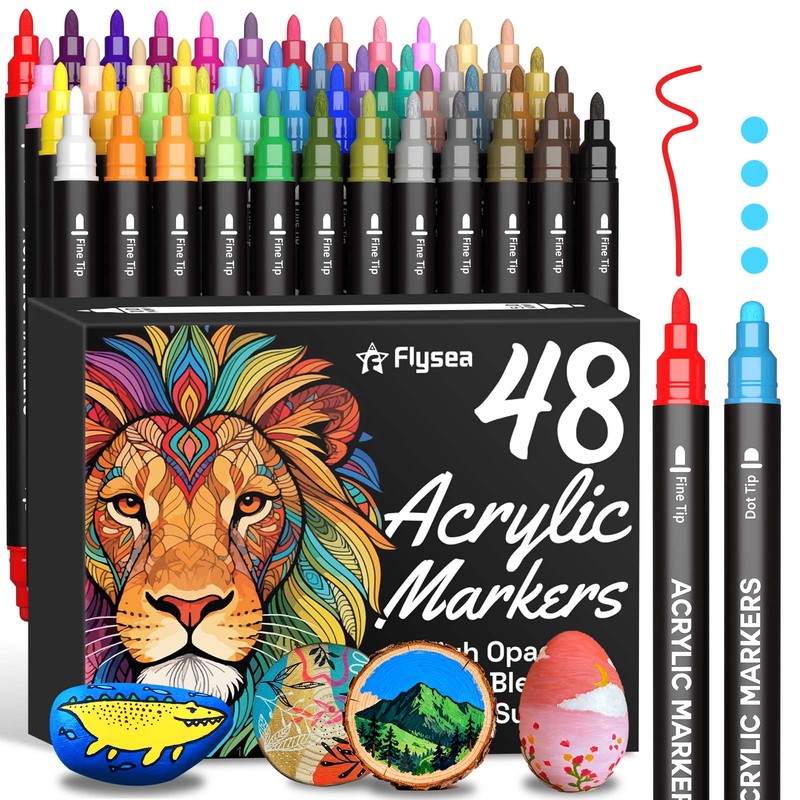 Copic Marker Classic - ปากกาสีอะคริลิคแบบสองหัว 24/36/48 สี, หัวแหลมและหัวจุด, ปากกาเมจิกแบบถาวร, สีอะคริลิคสดใสสำหรับระบายสีบนหิน